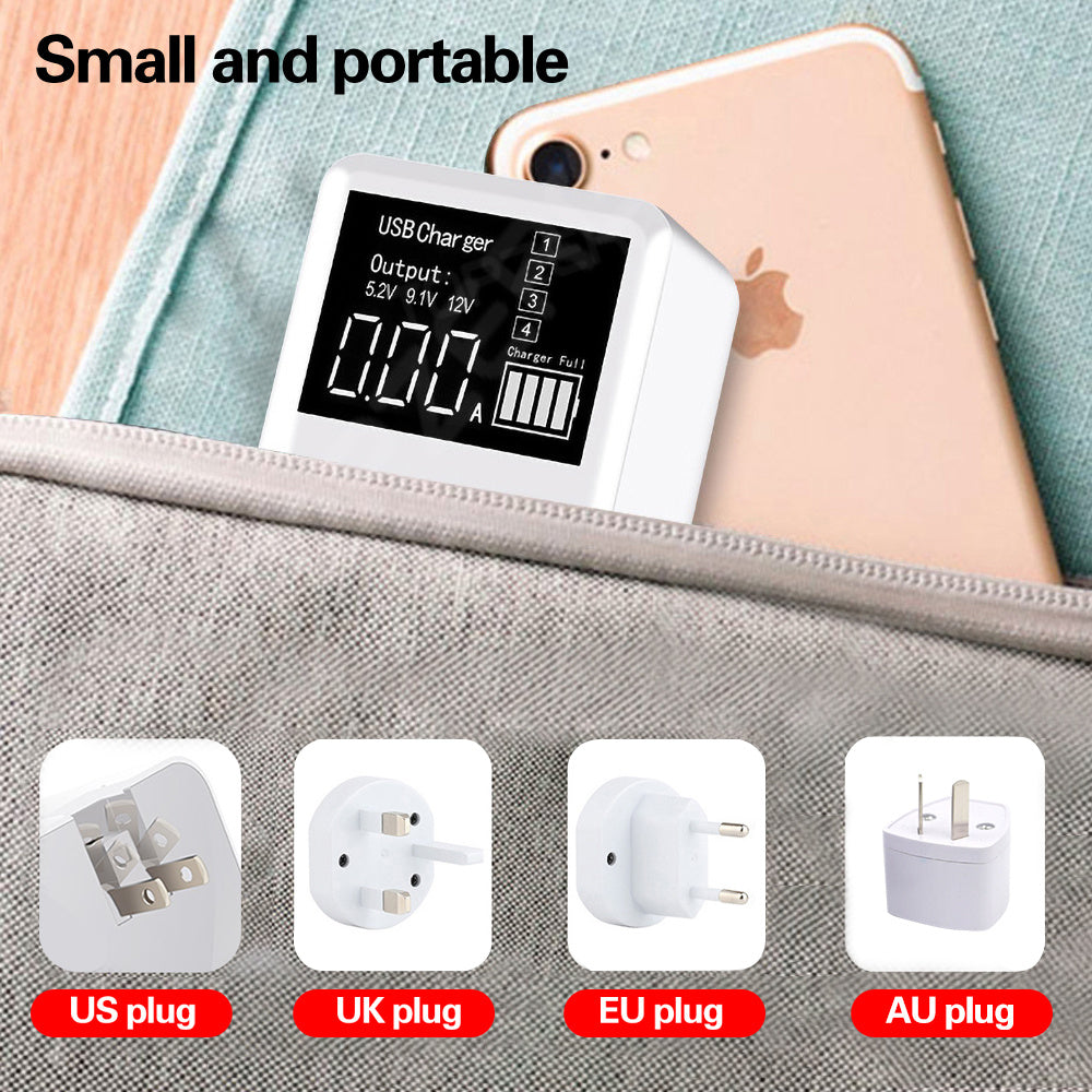 4-Port USB Multi-Function Travel Charger With LED Digital Display