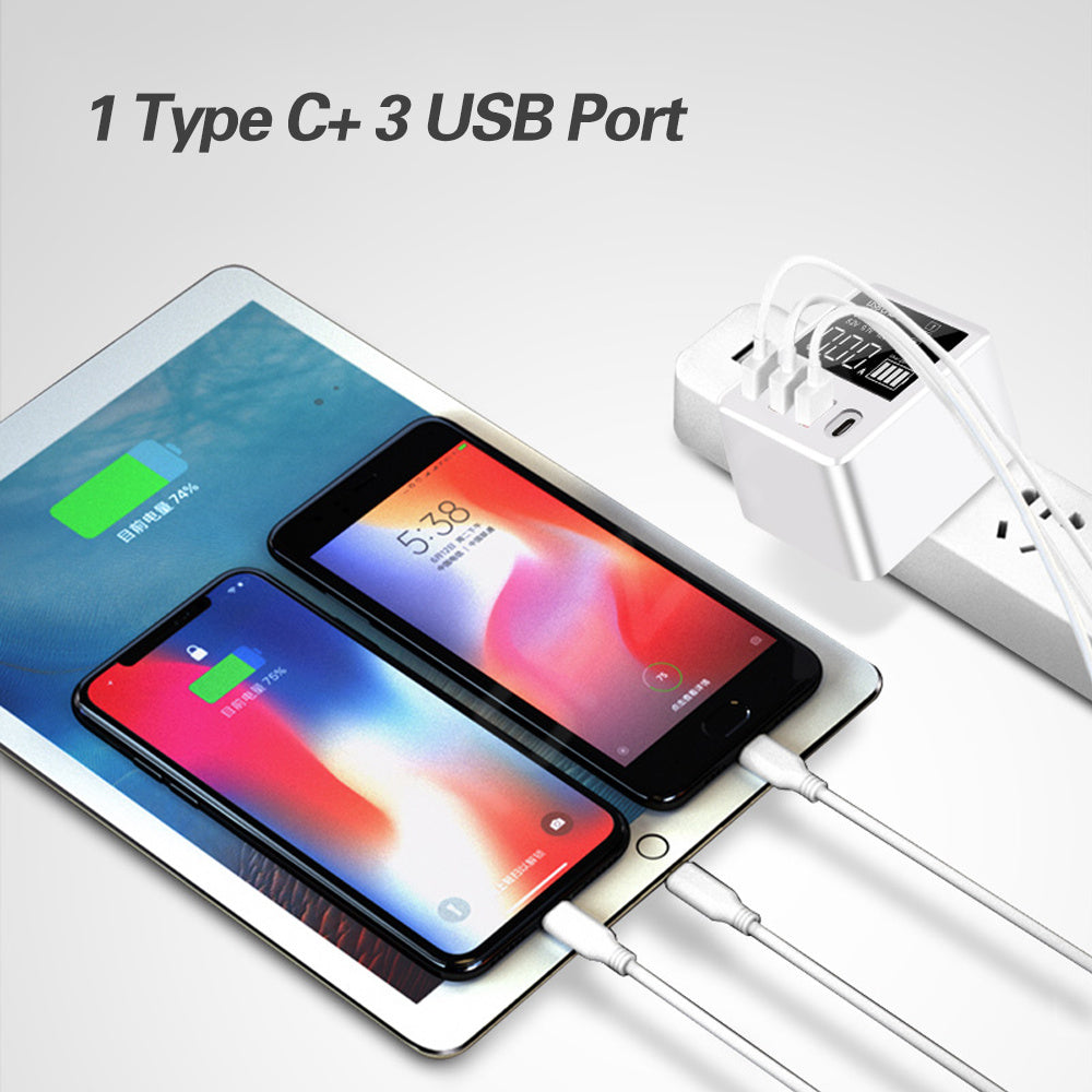 4-Port USB Multi-Function Travel Charger With LED Digital Display