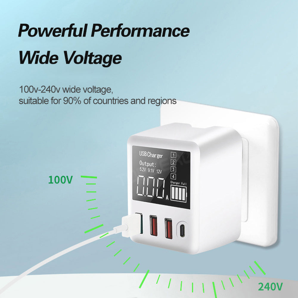 4-Port USB Multi-Function Travel Charger With LED Digital Display