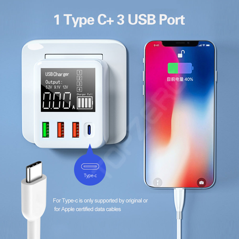 4-Port USB Multi-Function Travel Charger With LED Digital Display