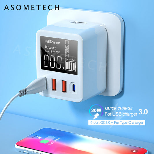 4-Port USB Multi-Function Travel Charger With LED Digital Display