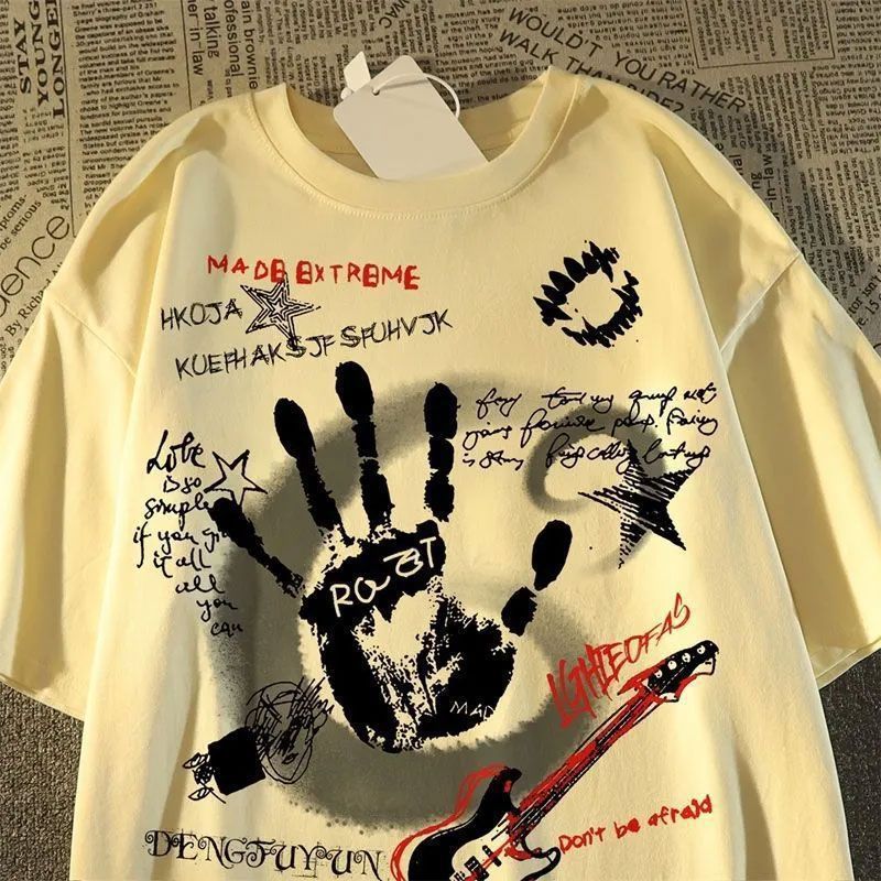 Graffiti Letter Print Short-sleeve T-shirt For Men And Women